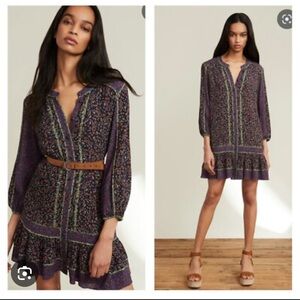 Veronica Beard Blue and Purple Ruffled Tiered Sundress